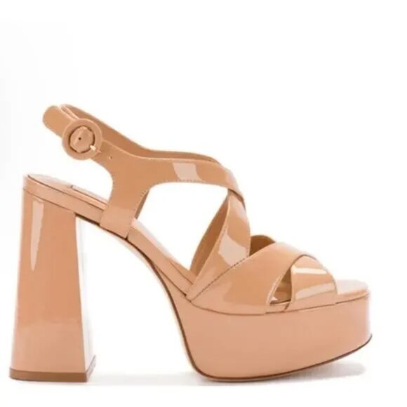 Larroude Womens Bee Strappy Platform Sandel Tan Nude Patent Leather size 10 - Picture 3 of 13